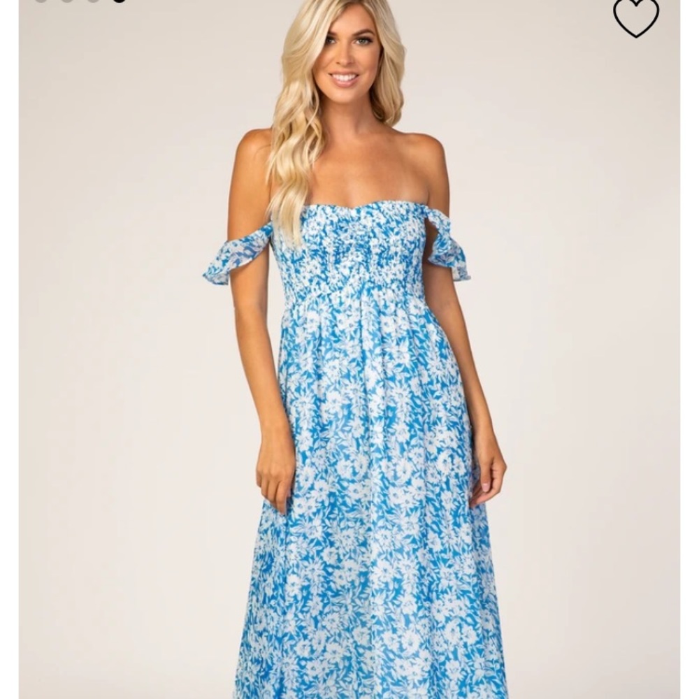 Blue Floral Flutter Sleeve Maxi Dress